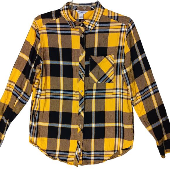 Arizona Jean Co. Flannel Shirt Size Small Yellow and Black Plaid Long Sleeve - Picture 2 of 10